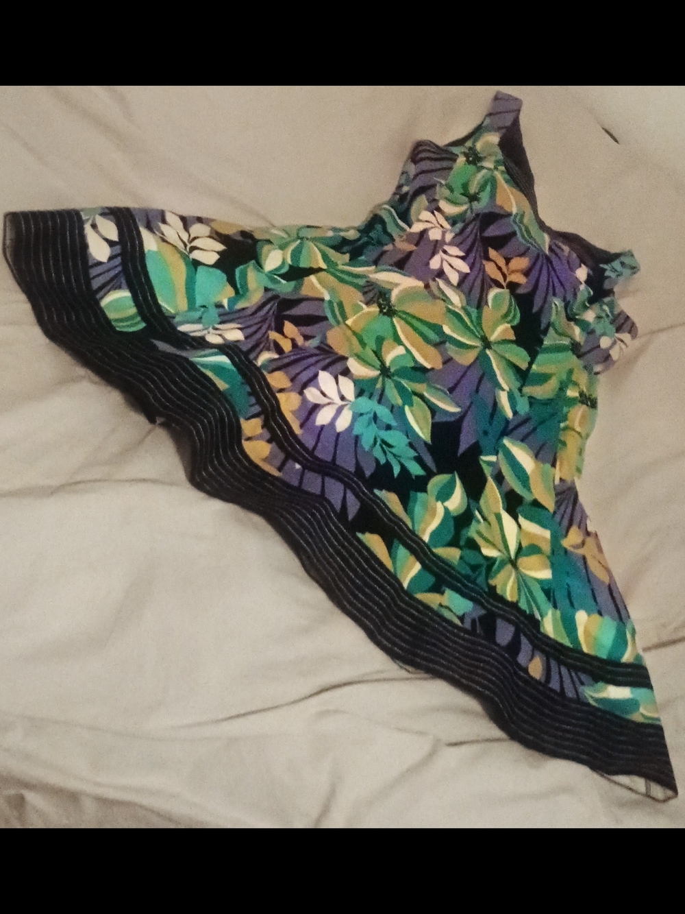 Nine West Asymmetrical Floral Dress in Green, Teal, Purple, Yellow